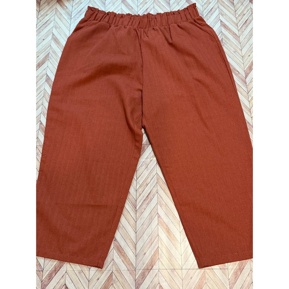 Harper by Block Women's Rust Orange Elastic Waist Linen Blend‎ Cropped Pants 2X